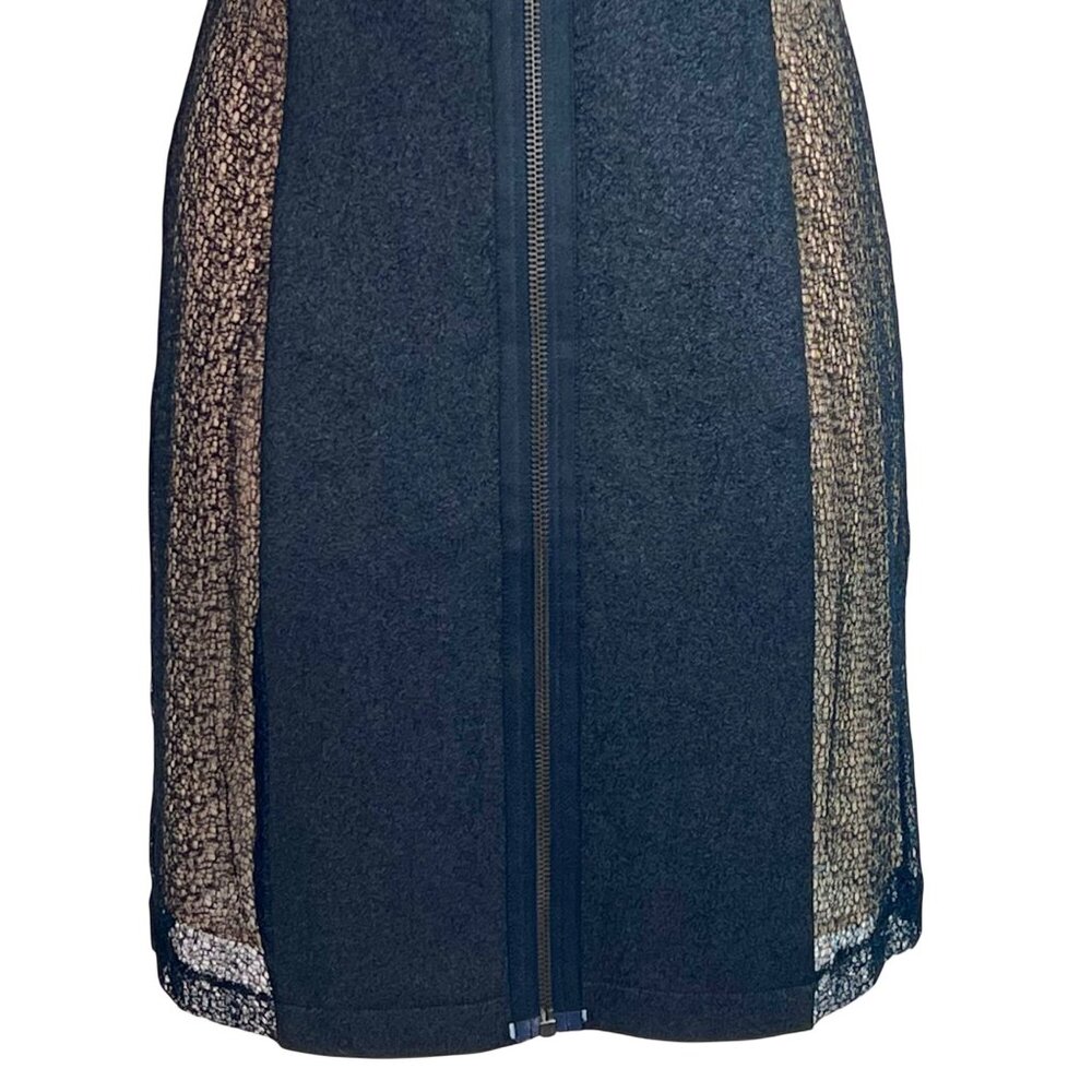 Rag & Bone Black Tweed & Mesh Mini Sheath Dress 6 Classic Exposed Full Back Zip - Picture 7 of 9